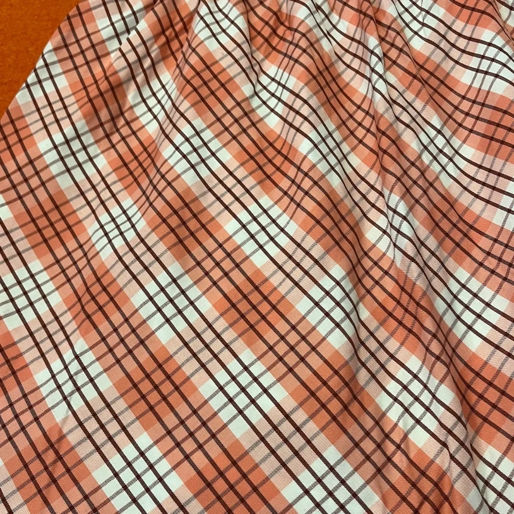 Check pink coral and white smocked puff sleeve square neck peasant dress NWT - Picture 4 of 12